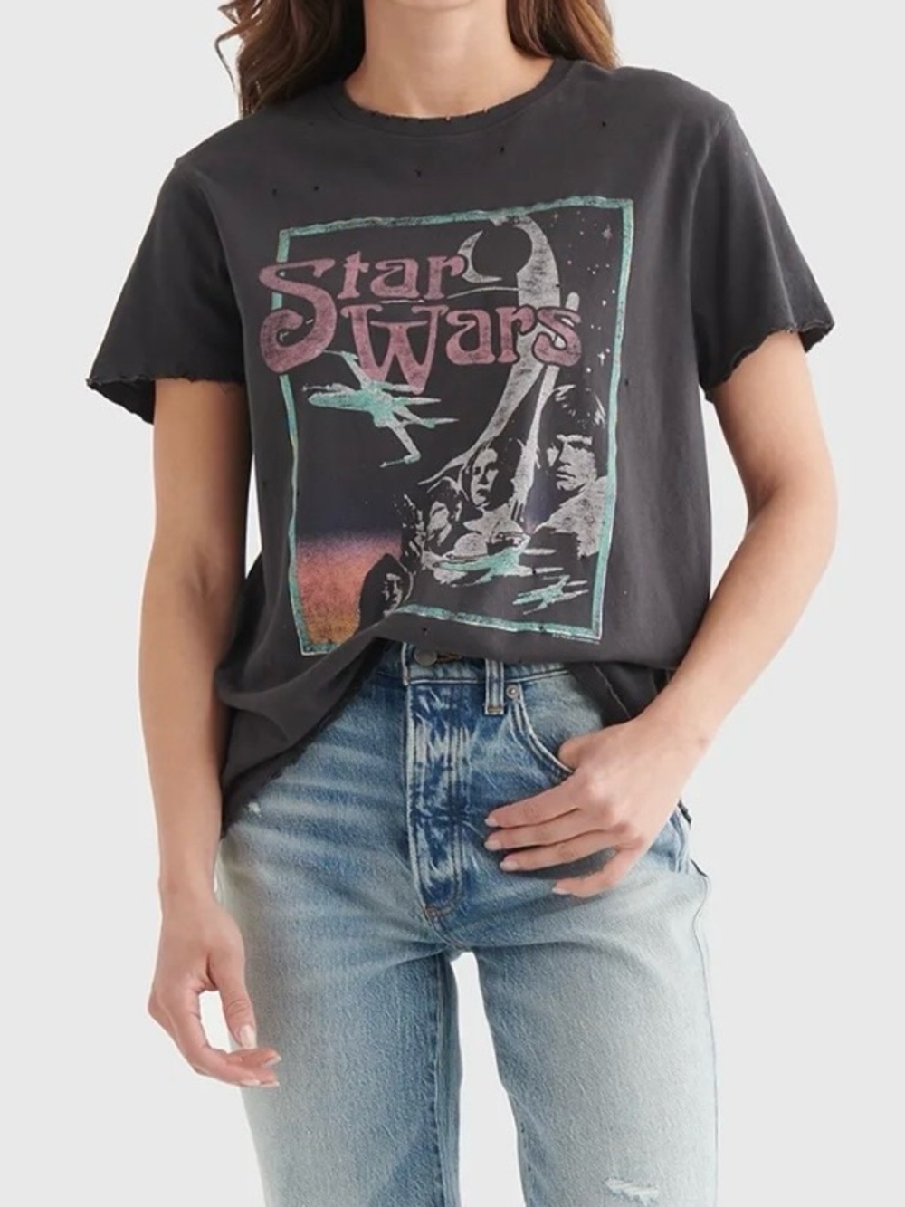 Junk Food Star Wars Vintage Graphic Destroy Tee Wash Grey Womens Small